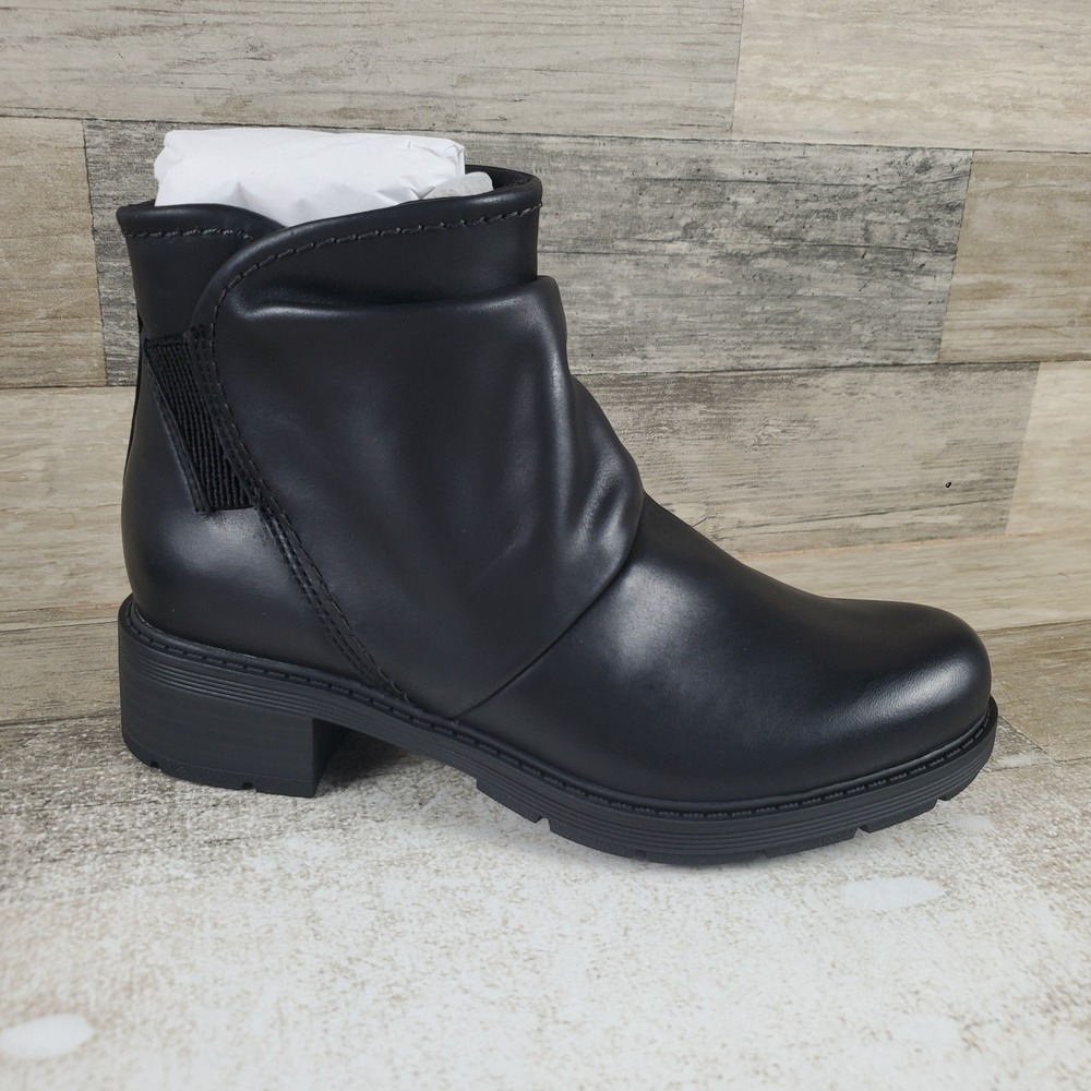 Clarks Hearth Sofia Womens Ankle Boot Sz 6.5 M Black Leather Side Zip Block Heel